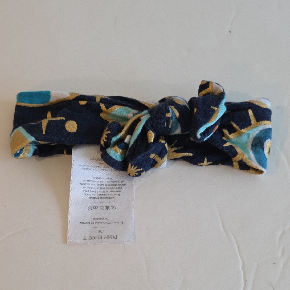 Posh Peanut Fiona Evil Eye Nazar Print Navy and Gold Knot Headband OS